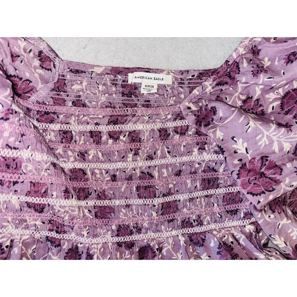 American Eagle Small Corset Smocked Baby Doll Y2K Top Milkmaid‎ Cottage Core - Picture 3 of 7